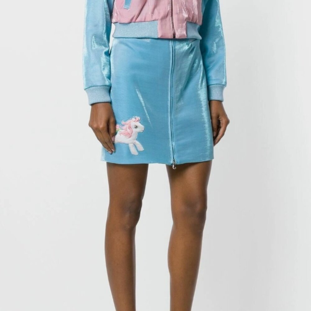 NWOT MOSCHINO JEREMY SCOTT  MY LITTLE PONY CAPSULE ZIPPER BLUE MINI SKIRT $714